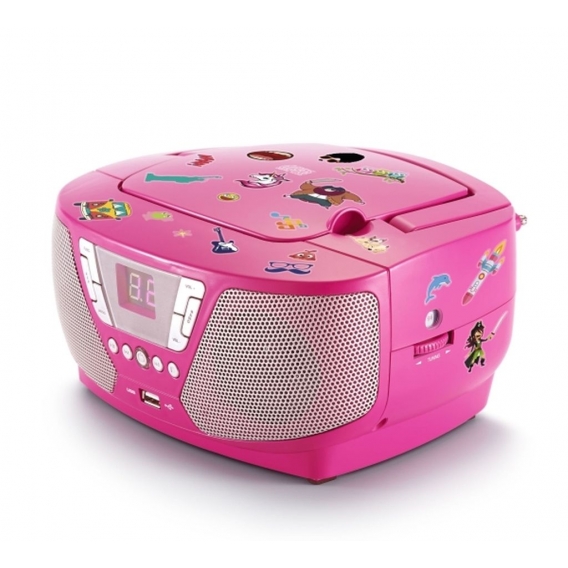 Bigben Interactive CD60RSSTICK Tragbares Kinder Radio, FM, CD-Audio, Portable CD Player, Farbe: Pink