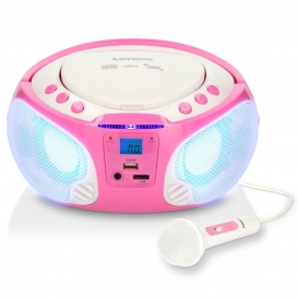 More about Lenco SCD-650PK - Tragbares FM-Radio mit CD/MP3-Player - USB-Anschluß - Karaoke - Mikrofon - Lichteffekte - Pink