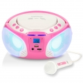 Lenco SCD-650PK - Tragbares FM-Radio mit CD/MP3-Player - USB-Anschluß - Karaoke - Mikrofon - Lichteffekte - Pink