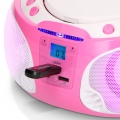 Lenco SCD-650PK - Tragbares FM-Radio mit CD/MP3-Player - USB-Anschluß - Karaoke - Mikrofon - Lichteffekte - Pink