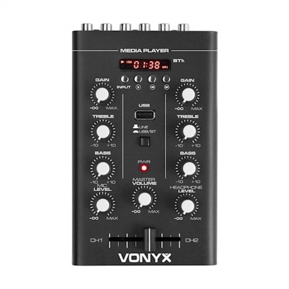 Vonyx STM500BT 2-Kanal DJ-Mixer - Bluetooth-Funktion , MP3-Player , USB-Port , Mikrofon-Eingang , Kopfhörer-Anschluss , 2-Band E