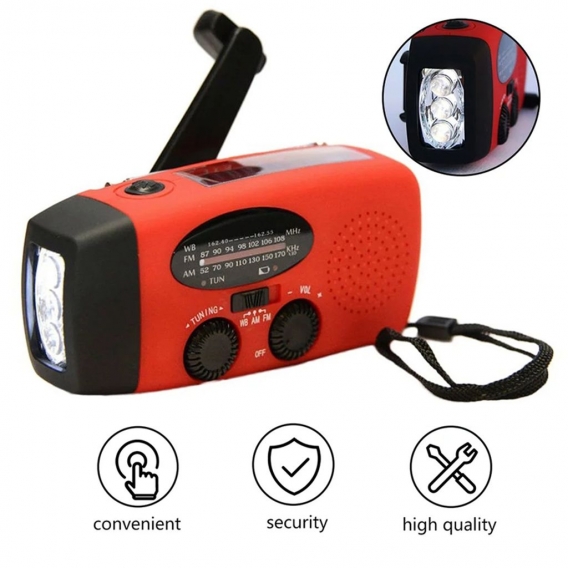 Solarradio Radio， Multifunktionale Outdoor-Notkurbel LED-Taschenlampe Mobile Power FM / AM-Notfunkgerät zum Wandern und Campen i