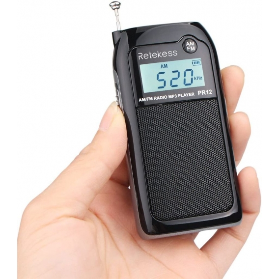 Retekess PR12 Tragbares radio, Digitales Taschenradio, DSP-Einstellung, Ausgezeichneter Empfang, MP3-Player, Akku 500 mAh, zum G