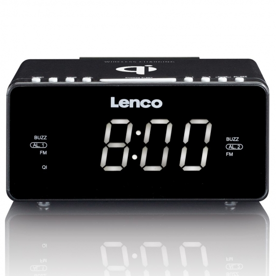 Lenco CR-550BK - Stereo FM-Radiowecker mit USB und drahtlosem QI Smartphone-Ladefunktion - Schwarz