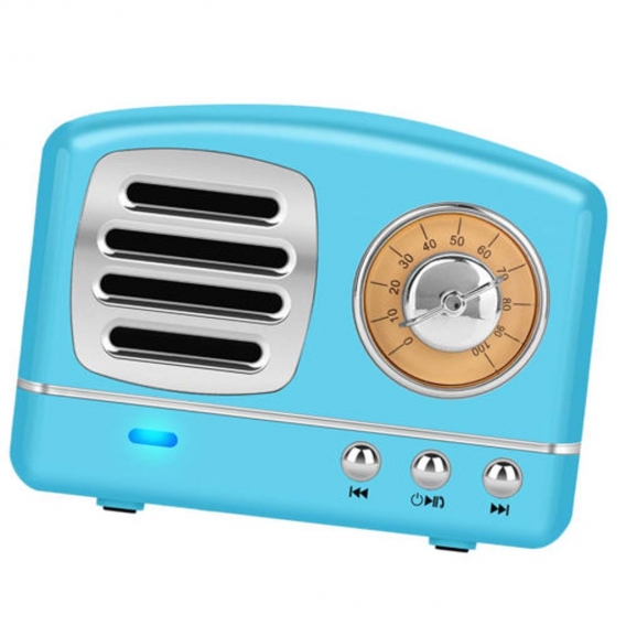 Drahtloser Bluetooth Holzlautsprecher Stereo Portable Radio Bass Super Retro Farbe Blau