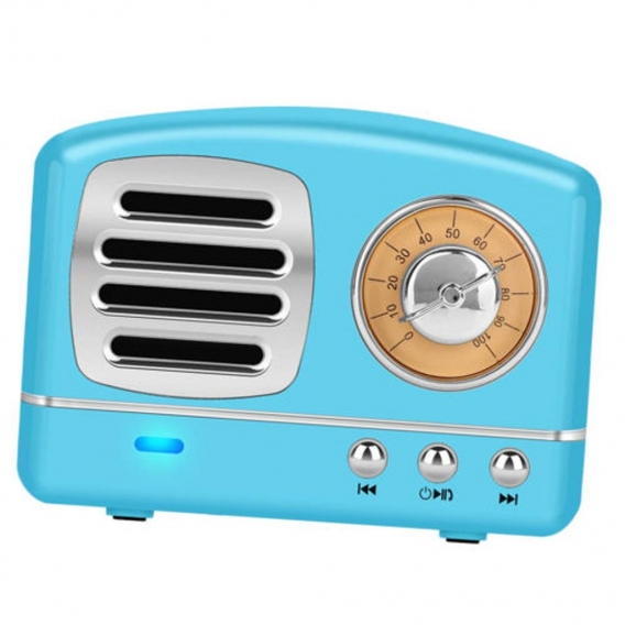 Drahtloser Bluetooth Holzlautsprecher Stereo Portable Radio Bass Super Retro Farbe Blau