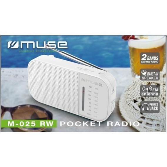 Muse m-025 rw white analoges Am/FM-Taschenradio mit eingebautem Lautsprecher