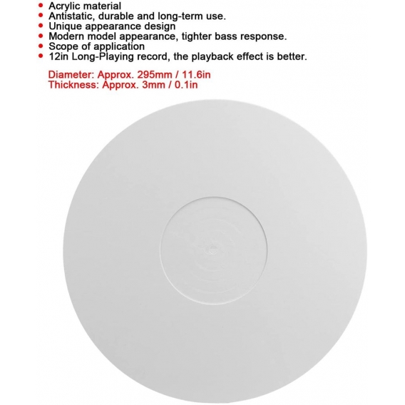 AcserGery Acryl-Plattenspieler-Matte, 12-Zoll-Plattenspieler-Matte, langlebiges, antistatisches Slipmat-Plattenspieler-Zubehör f