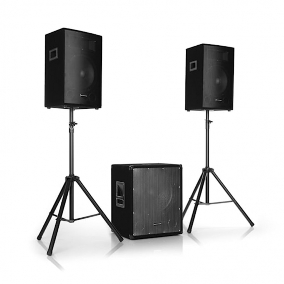 auna Cube 1812 - 2.1 Aktiv PA-Set, 1600 W Gesamtleistung, 46 cm (18") Subwoofer, 2 x 30 cm (12") Lautsprecher, Bi-Amping Technol