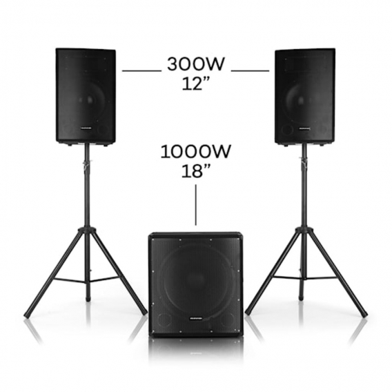 auna Cube 1812 - 2.1 Aktiv PA-Set, 1600 W Gesamtleistung, 46 cm (18") Subwoofer, 2 x 30 cm (12") Lautsprecher, Bi-Amping Technol