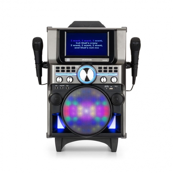 auna Pro DisGo Box 360 - Party Karaokeanlage, Karaoke-Player, 350 Watt max. 2 x Mikrofon, HDMI, Bluetooth, USB, Tablet-Halterung