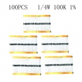 100 Stück Widerstandsmetallfolie 1 / 4W 0,25W 1% 100KΩ Ohm Gelb