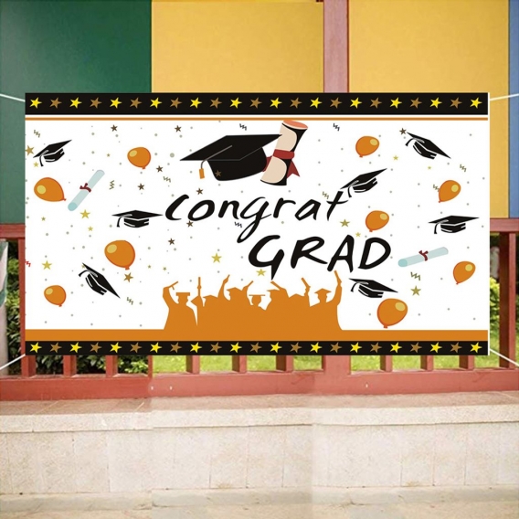 200x115cm Graduation Backdrop Congrats Grad Caps Background Party Porch Banner 5＃ 150g