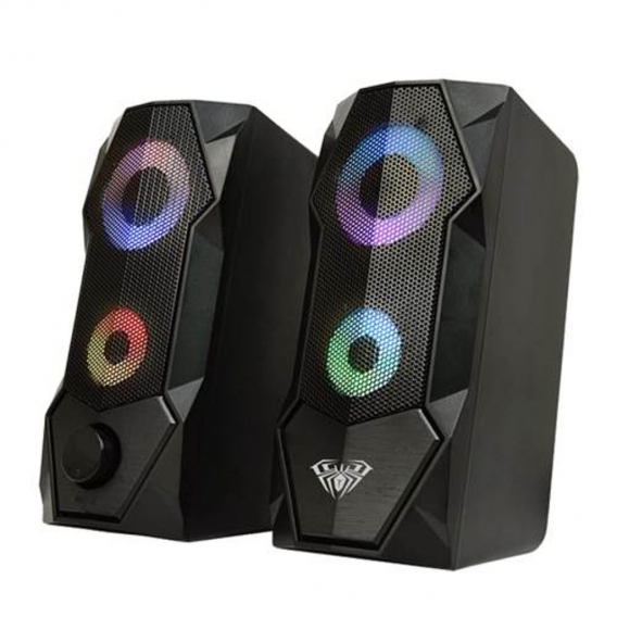 2 Stück Computerlautsprecher mit RGB-Licht Stereo Surround Stereo Lautstärkeregler 3,5 mm Audioeingang USB-betriebene Lautsprech