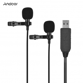 More about Andoer 1.5m / 5ft USB Dual-Kopf Lavalier Ansteckmikrofon Clip-on Omnidirektionale Computer Mic fuer Windows Mac Video Audio-Aufn