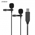 Andoer 1.5m / 5ft USB Dual-Kopf Lavalier Ansteckmikrofon Clip-on Omnidirektionale Computer Mic fuer Windows Mac Video Audio-Aufn