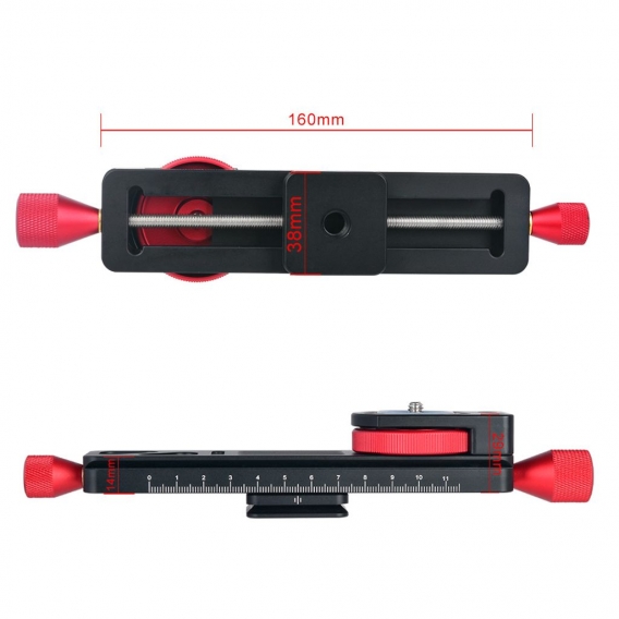 Andoer W-160 Aluminiumlegierung 2-Wege-Makro-Fokussierschiene Schieberplatte Nahaufnahmen Stativkopf mit 1/4 "Schraube fuer Cano