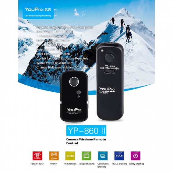 YouPro YP-860 DC2 2,4 G drahtlose Fernbedienung Shutter Release Sender Empfaenger 16 Kanaele fuer Nikon D5000 D750 D7000 D600 D6