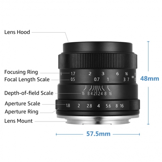 Andoer 50mm F1.8 Digitalkameraobjektiv APS-C-Rahmen mit gro?er Blende Mehrschichtige Filmbeschichtung Spiegelloses Kameraobjekti