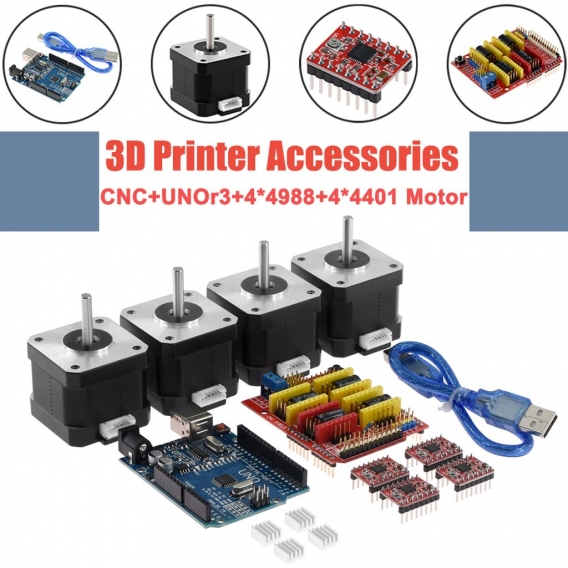 TWO TREES® CNC Shield + UNO R3-Platine + 4x A4988-Schrittmotortreiber + 4x 4401-Schrittmotorsatz für 3D-Drucker