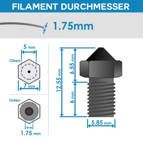 Nozzle Düse für 3D Drucker 0,5mm Extruder Druckkopf für 1,75mm Filament