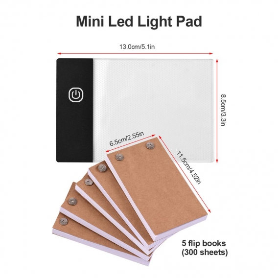 Flip Book Kit mit Lichtpad LED Light Box Tablet 300 Blatt Zeichenpapier Flipbook mit Bindeschrauben zum Zeichnen von Tracing Ani