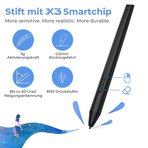 XP-PEN Artist 12 2. Generation Grafiktablett mit Display 133% sRGB Farbraum batterieloser Stift mit X3 Smart-Chip, für digitales