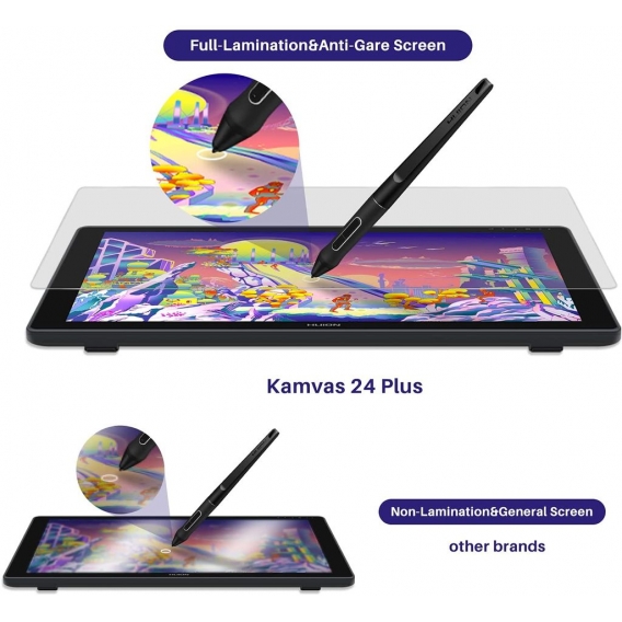 Huion Kamvas 24 Plus Grafikzeichnungstablette 140% SRGB mit voll-laminierter QD-LCD-Blendschutzglas-Bildschirm Android-Träger Ba