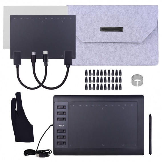 10x6 Zoll Professional Graphics Drawing Tablet 12 Express-Tasten mit 8192 Stufen Batterieloser Stift / 30 Stück Feder / Stiftcli