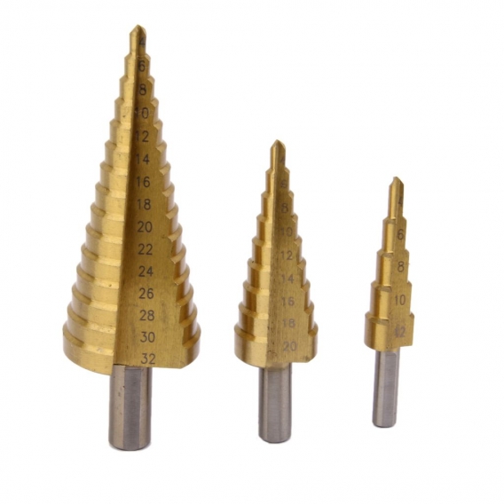 HSS Step Drill Bit Set mit 3 Teiligem Konusschneider für Schlagschrauber, Schnellwechselschaft