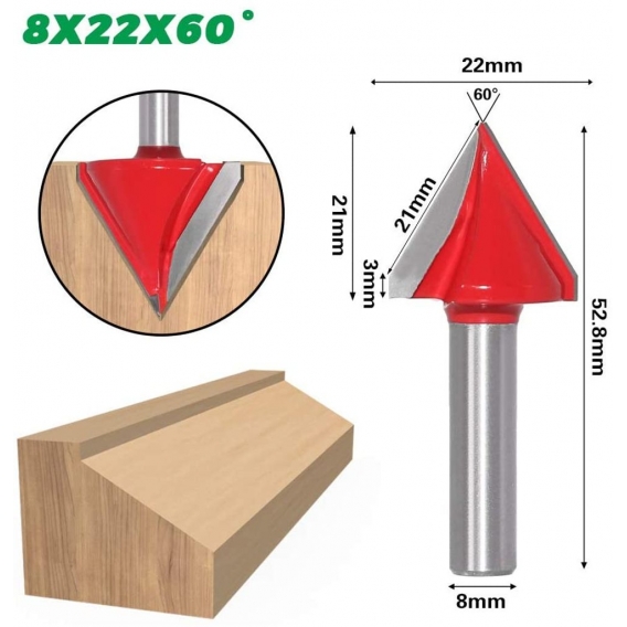 AcserGery 6 Stück 60° 90° 120° Gerader V-Nutfräser 8mm Schaft 3D Holzbearbeitung V-Nutfräser CNC-Gravierfräser