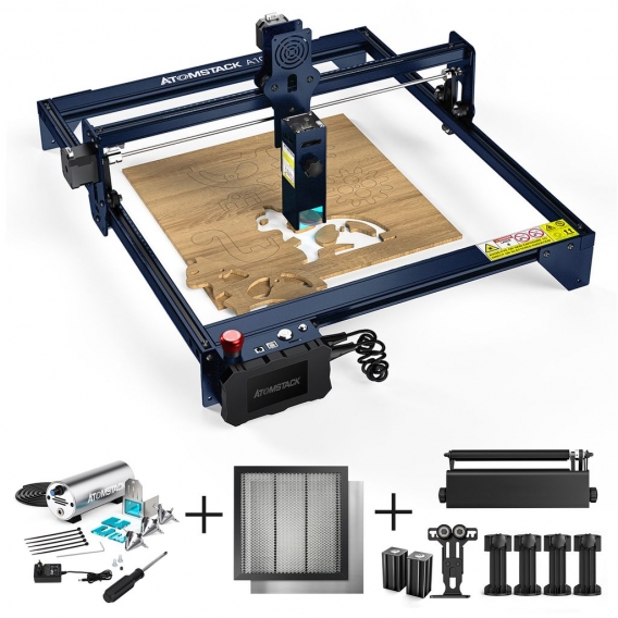 Atom stack A10 Pro 50W Graviermaschinen + R3 PRO Roller Set +Wabenarbeitstisch PRO + Plattform+Air Assist System