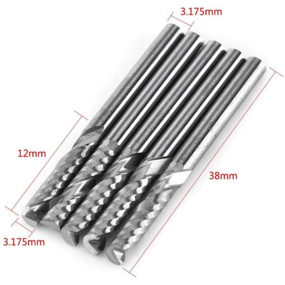 AcserGery 5 Stück Wolframkarbid-Schaftfräser 3,175 mm (1/8 Zoll) Schaft Einzelflötenschneider CNC-Frässtifte Set Bit