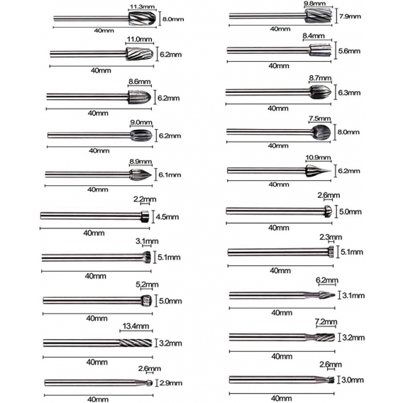 AcserGery Rotationsgrate – 20 Stück HSS-Fräser-Bits Holzbearbeitungs-Fräser-Bits mit 3 mm Schaft für Dremel/Zubehör Rotationswer