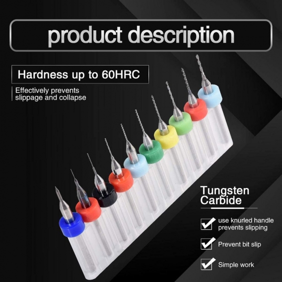 AcserGery 10 Stück Mini-PCB-Bohrer 0,1-1,0 mm, Hartmetall-Spiralnut, Hartmetall-Mikrobohrer, Drehwerkzeug, Schmuck, CNC-Platine,