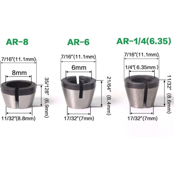 AcserGery 6 Stück Spannfutteradapter, Federklemmen Spannzangenfutter, Spannkopf Graviermaschine Fräser für Holz Zimmerei Fräser 