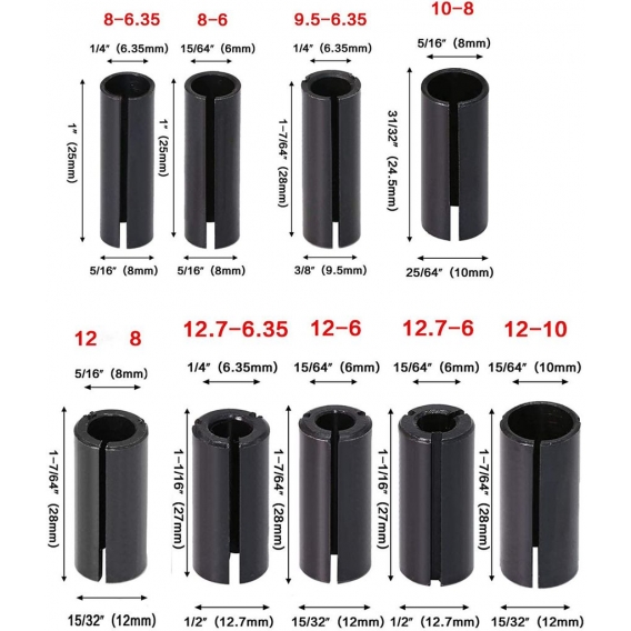 AcserGery 9 Stück Spannfutteradapter, Federspanner Spannzangenfutter, Spannkopf Graviermaschine Fräser für Holz Zimmerei Fräser 