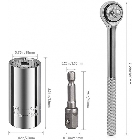 AcserGery Universal-Steckschlüssel 7-19 mm. Hochwertiges Chrom-Vanadium. Multifunktionales Handwerkzeug Schraubenschlüssel Adapt