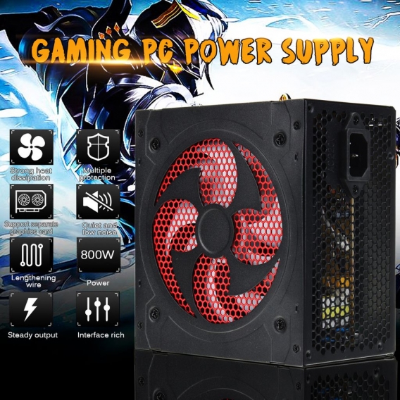 800W Power ATX 12V 2.3 PFC Gaming PC Netzteil 2x6PIN Leiser Lüfter für Computer