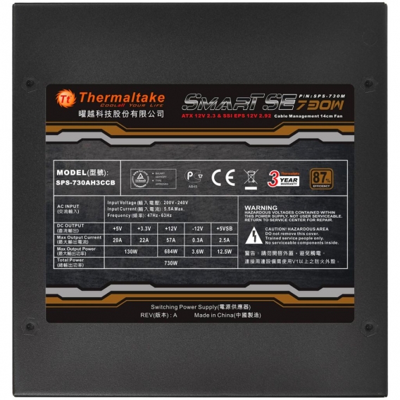 Thermaltake SPS-730M - 730 W - 200 - 240 V - 830 W - 47 - 63 Hz - 5.5 A - Aktiv