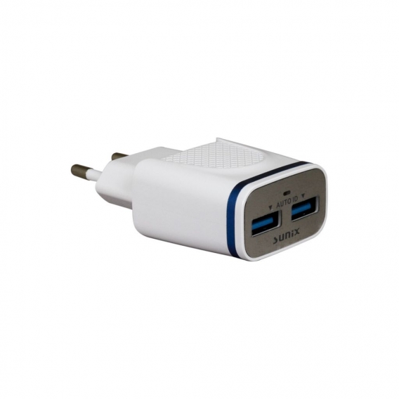 Sunix Netzteil Schnell Ladegerät 2,1A Tragbares 2X USB Dual Port Fast Charge Reiseladegerät Steckdose 1,2m Typ-C Kabel kompatibe