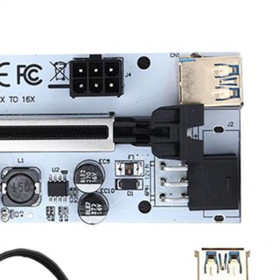 PCI-E PCIe Riser, PCI Express 1x bis 16x Extender, 6-Pin PCI-E zu SATA Stromkabel, Riser Karte, Grafikkarte PCIe Riser Farbe Sch