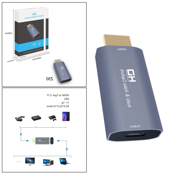 HD-Typ-C-Audio-Video-Capture-Karte, USB-C 4K 1080P-Capture-Karte für Live-Streaming-Aufzeichnungsunterricht, kompatibel mit Wind