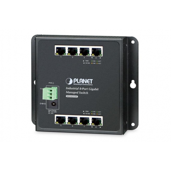 PLANET WGS-804HPT PLANET IP30 8-Port Gigabit Wall-mount Switch 4-Port 802.3at POE+, redundant power 48-56V DC -40/+75 C