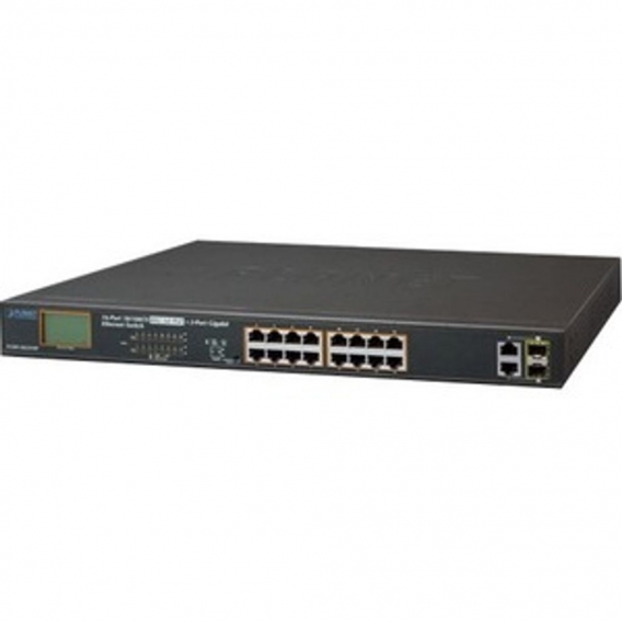 PLANET 16-Port 10/100TX 802.3at combo PoE Switch 2-Port Gigabit TP/SFP, with LCD PoE Monitor, 300 Watts, Unmanaged, Fast Etherne