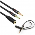 Kopfhörer-Splitter, Flachkabel, Headset-Splitterkabel, 3,5 mm Buchse auf 2 Stecker für PC und alte Version Laptop