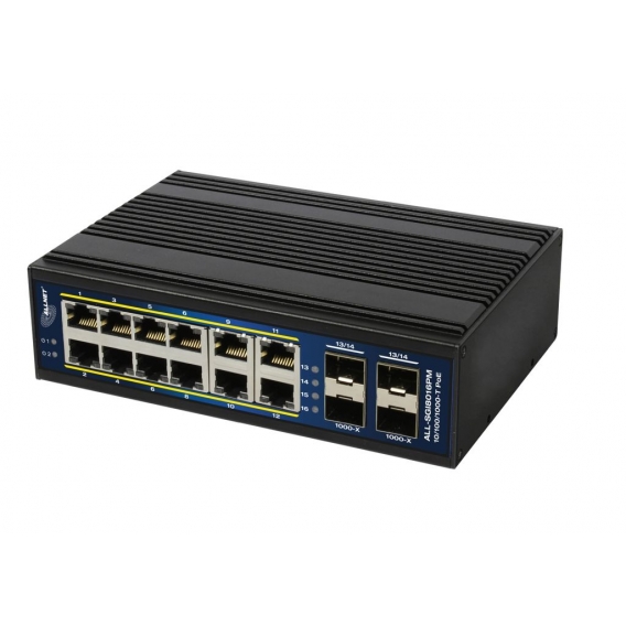 ALLNET Switch managed L2+/L3 industrial 12 Port Gigabit / 12x PoE / 4x SFP / Lüfterlos / DIN / IP40 / "ALL-SGI8016PM"