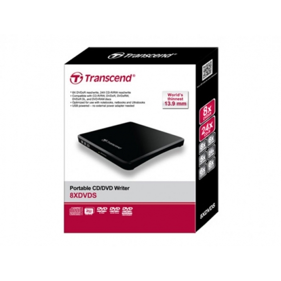 Transcend TS8XDVDS-K externer Slim DVD 8x Brenner (CD-R/RW, DVDR ( DL, RW, -RAM, 13.9mm Hhe)) schwarz