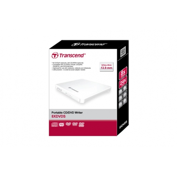 Transcend TS8XDVDS-W, 5 - 40%, Weiß, Desktop/Notebook, DVD±RW, USB 2.0