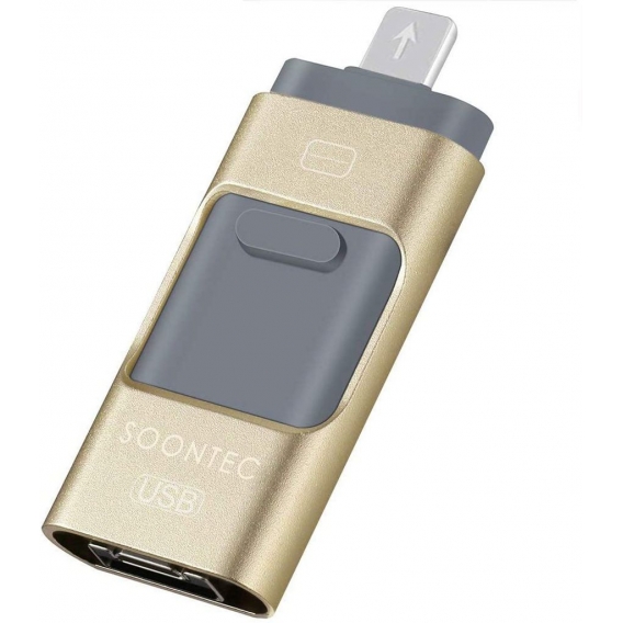 SOONTEC 64 GB Gold 3.0 USB-Stick Memory Stick 3 in1 MICRO USB/PC/iPhone